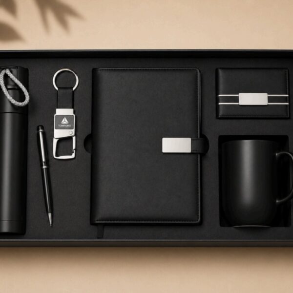 Premium 6-in-1 executive corporate gift set with bottle, diary, wallet, mug, pen and keychain for corporate gifting Bangalore