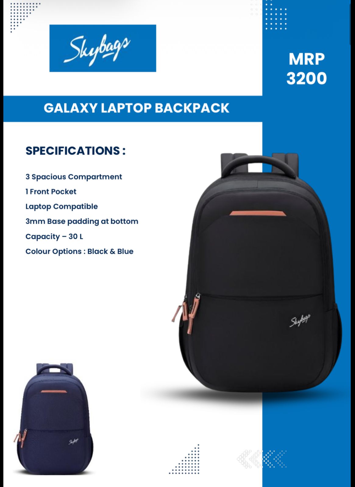 Skybags Galaxy Laptop Backpack Corporate Gift Bangalore with custom logo branding for employees and clients