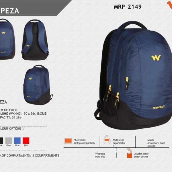 Wildcraft Peza Laptop Backpack corporate gift Bangalore with custom logo branding for employees, clients and corporate events