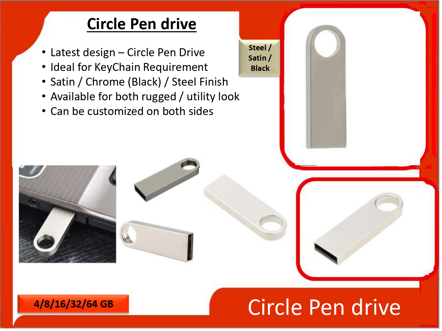 Circle Metal USB Flash Drive with custom logo branding for corporate gifting in Bangalore