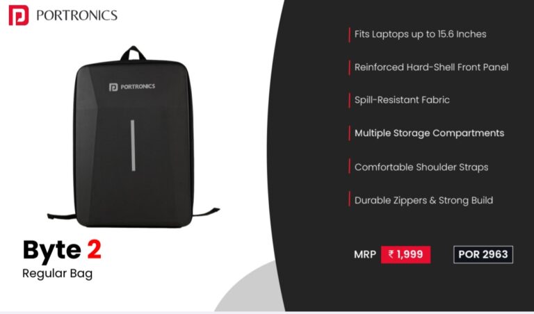 Portronics Byte 2 Laptop Backpack for Corporate Gifting in Bangalore with Custom Logo Branding