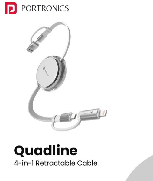 Portronics Quadline 4-in-1 retractable charging cable for corporate gifting in Bangalore with 60W PD fast charging