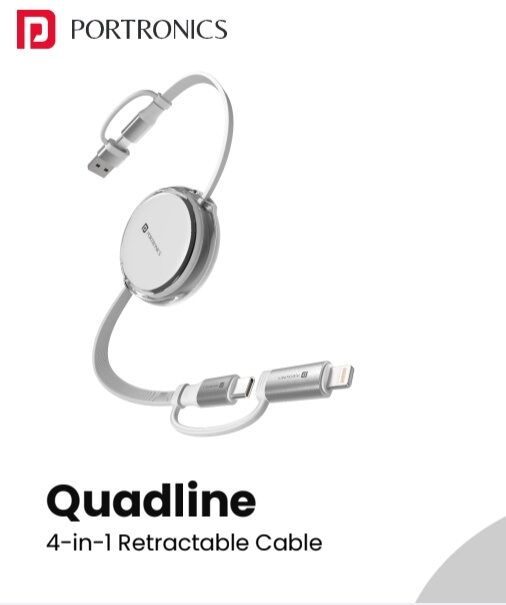 Portronics Quadline 4-in-1 retractable charging cable for corporate gifting in Bangalore with 60W PD fast charging