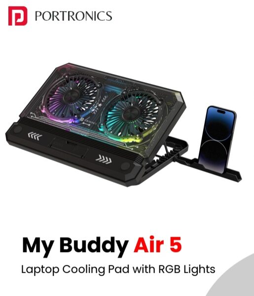 Portronics My Buddy Air 5 RGB Laptop Cooling Pad for corporate gifting in Bangalore with dual silent fans and adjustable height