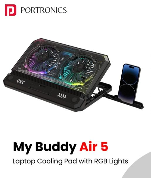 Portronics My Buddy Air 5 RGB Laptop Cooling Pad for corporate gifting in Bangalore with dual silent fans and adjustable height