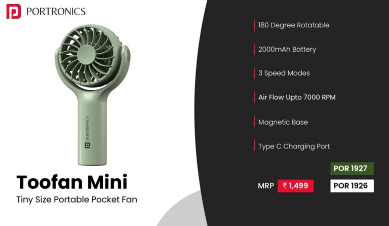 Portronics Toofan Mini Portable Pocket Fan with 2000mAh Battery for Corporate Gifting in Bangalore
